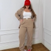 Спортивный костюм женский из трехнитки с хлопком двойка: худи на молнии и прямые слегка расклешенные брюки весенний  k-128121