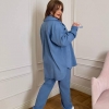 Костюм женский из микровельвета двойка: рубашка свободного кроя на пуговицах и джоггеры с высокой посадкой весенний  k-128126