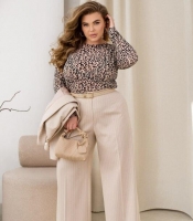 Брюки женские из тиара палаццо широкие с высокой посадкой на резинке сзади в полоску деловые весенние