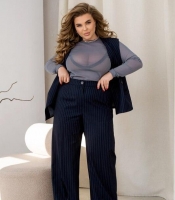 Брюки женские из тиара палаццо широкие с высокой посадкой на резинке сзади в полоску деловые весенние