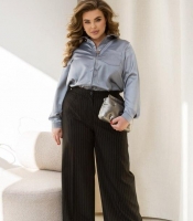 Брюки женские из тиара палаццо широкие с высокой посадкой на резинке сзади в полоску деловые весенние