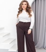 Брюки женские из тиара палаццо широкие с высокой посадкой на резинке сзади в полоску деловые весенние