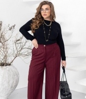 Брюки женские из тиара палаццо широкие с высокой посадкой на резинке сзади в полоску деловые весенние