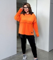 Спортивный костюм-двойка женский из велюра с туникой свободного кроя и брюками 7/8 с высокой посадкой демисезонный