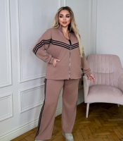 Спортивный костюм-двойка женский из двунитки оверсайз с кофтой на молнии и брюками с высокой посадкой демисезонный