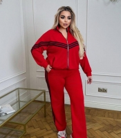 Спортивный костюм-двойка женский из двунитки оверсайз с кофтой на молнии и брюками с высокой посадкой демисезонный