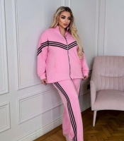 Спортивный костюм-двойка женский из двунитки оверсайз с кофтой на молнии и брюками с высокой посадкой демисезонный
