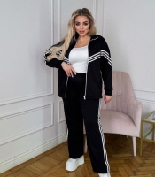 Спортивный костюм-двойка женский из двунитки оверсайз с кофтой на молнии и брюками с высокой посадкой демисезонный