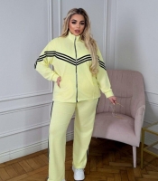 Спортивный костюм-двойка женский из двунитки оверсайз с кофтой на молнии и брюками с высокой посадкой демисезонный