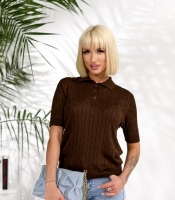 Футболка-поло женская вязаная из хлопка и акрила прямого кроя базовая весенняя