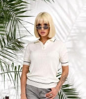 Футболка-поло женская вязаная из акрила прямого кроя базовая весенняя