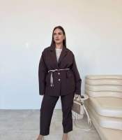 Костюм-двойка женский из турецкого костюмного трикотажа: пиджак и брюки повседневный весенний