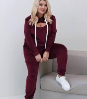 Спортивный костюм женский из велюра с худи и прямыми брюками демисезонный