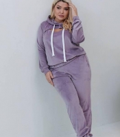 Спортивный костюм женский из велюра с худи и прямыми брюками демисезонный