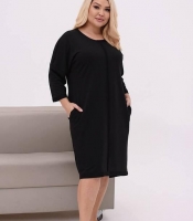 Платье-туника женское из двунитки вискоза прямого кроя с карманами миди весеннее