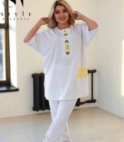 Спортивный костюм женский из двунитки двойка с удлиненной футболкой и брюками оверсайз повседневный демисезонный большие размеры