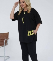 Спортивный костюм женский из двунитки двойка с удлиненной футболкой и брюками оверсайз повседневный демисезонный большие размеры