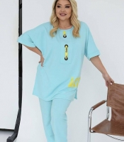 Спортивный костюм женский из двунитки двойка с удлиненной футболкой и брюками оверсайз повседневный демисезонный большие размеры