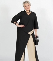 Костюм женский из креп дайвинга двойка блуза с имитацией запаха и асимметричным низом с брюками повседневный большие размеры