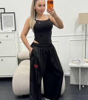 Брюки женские палаццо из шелка дабл армани с высокой посадкой на резинке с кулиской широкие весенние