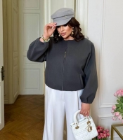 Бомбер женский кашемировый на молнии короткий весенний большие размеры