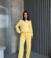 Спортивный костюм-двойка женский из велюра с кофтой на молнии и прямыми брюками демисезонный