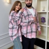 Рубашка-овершот унисекс из байки в клетку оверсайз с воротником на пуговицах весенняя  k-128305