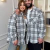 Рубашка унисекс из байки в клетку оверсайз с воротником на пуговицах весенняя  k-128306