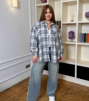Рубашка унисекс из байки в клетку оверсайз с воротником на пуговицах весенняя
