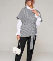 Костюм-тройка женский из кашемира шифона и ткани тиар с жилетом рубашкой и брюками в клетку весенний