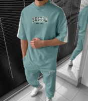 Спортивный костюм унисекс из двунитки с футболкой и брюками с карманами на резинке демисезонный