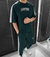 Спортивный костюм унисекс из двунитки с футболкой и брюками с лампасами и карманами демисезонный