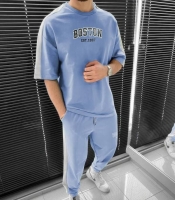 Спортивный костюм унисекс из двунитки с футболкой и брюками с лампасами и карманами демисезонный