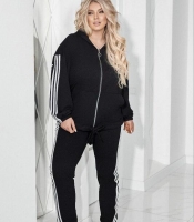 Спортивный костюм женский из двунитки с кофтой на молнии и брюками с манжетами и лампасами демисезонный