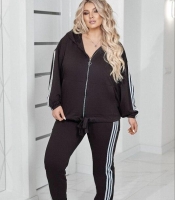 Спортивный костюм женский из двунитки с кофтой на молнии и брюками с манжетами и лампасами демисезонный