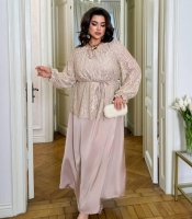 Платье-двойка женское из шелка дабл и кружева свободного кроя с объемными рукавами весеннее