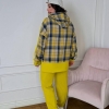 Спортивный костюм женский из двунитки с худи свободного кроя и джогерами с высокой посадкой с клетчатыми вставками демисезонный  k-128401