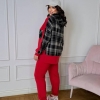 Спортивный костюм женский из двунитки с худи свободного кроя и джогерами с высокой посадкой с клетчатыми вставками демисезонный  k-128403