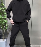 Спортивный костюм мужской из двухнитки петля с худи свободного кроя и джоггерами с манжетами демисезонный