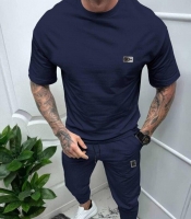Спортивный костюм мужской из двунитки с футболкой и брюками с манжетами и силиконовыми нашивками демисезонный