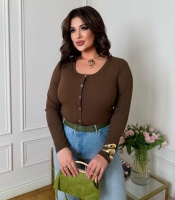 Лонгслив женский из трикотажа рубчик на пуговицах с длинным рукавом весенний