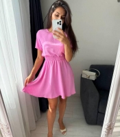 Платье-трапеция женское из креп-жатки с коротким рукавом на резинке весеннее