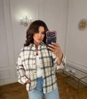 Рубашка женская в клетку из хлопка свободного кроя с длинными рукавами весенняя