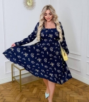 Платье женское из софта миди с цветочным принтом расклешенное на резинке весеннее