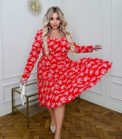 Платье женское из софта миди с цветочным принтом расклешенное на резинке весеннее