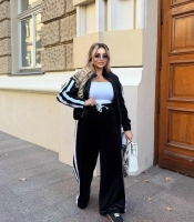 Спортивный костюм-двойка женский велюровый оверсайз: кофта на молнии и брюки палаццо демисезонный