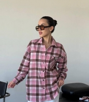 Рубашка женская хлопковая фланелевая в клетку свободного кроя длинная весенняя