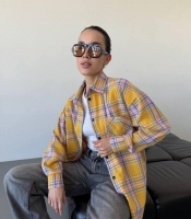 Рубашка женская хлопковая фланелевая в клетку свободного кроя длинная весенняя