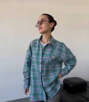 Рубашка женская хлопковая фланелевая в клетку свободного кроя длинная весенняя