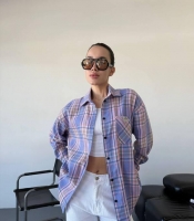 Рубашка женская хлопковая фланелевая в клетку свободного кроя длинная весенняя